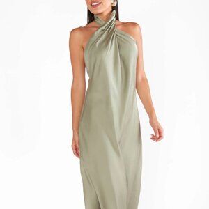 SHOW ME YOUR MUMU Jasmine Halter Midi Dress In Moss Green Luxe Satin
